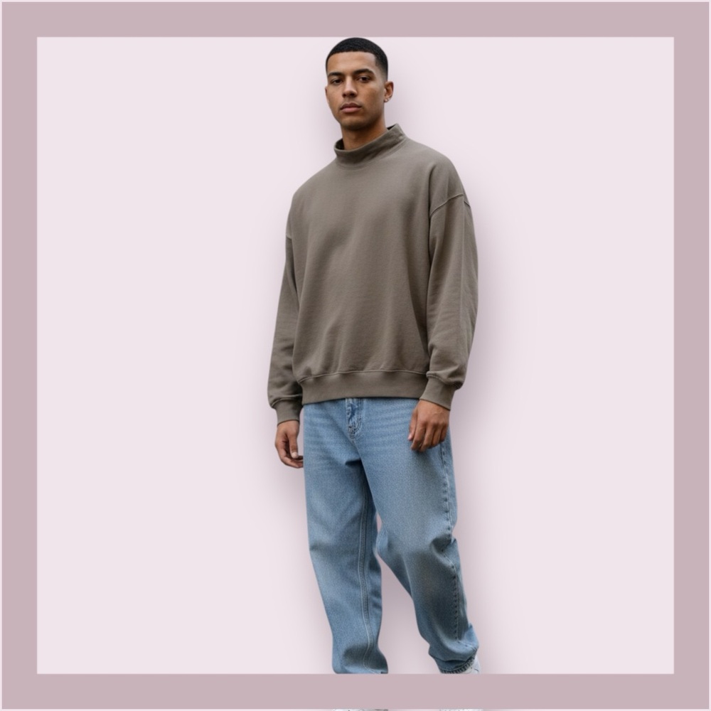MNML Khaki Loose Mock Neck Sweatshirt